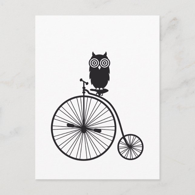 Uhu auf alten Vintagen Fahrrad Postkarte (Vorderseite)