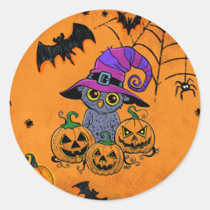 Uhu Halloween, Kürbisse und Fledermäuse Runder Aufkleber