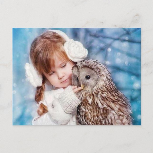 uil en meisje postkarte (Vorderseite)