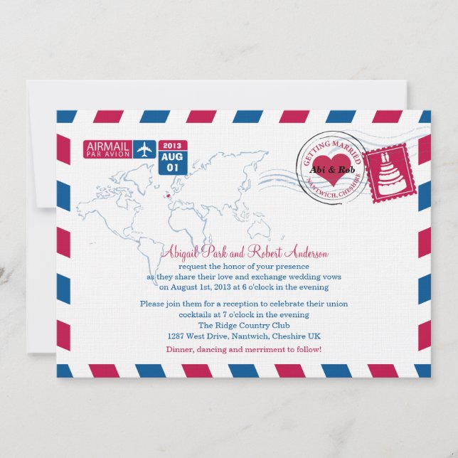 UK Air Mail Wedding Einladung (Vorderseite)