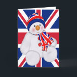 UK Christmas Snowman Feiertagskarte<br><div class="desc">UK thematisiert niedlichen Schneemann in einer Union Jack Flag Weihnachtsmütze und Schal,  Weihnachtsgrüßkarte von Ricaso</div>