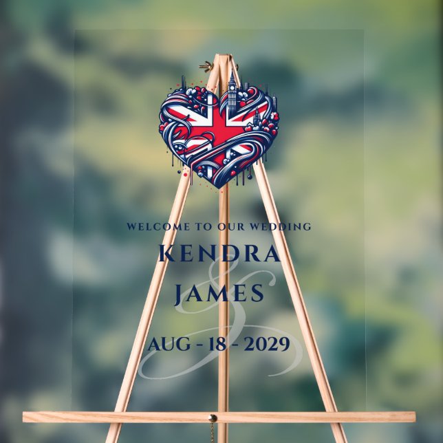 UK Couple Heart Wedding Welcome Acrylschild (Neutral)