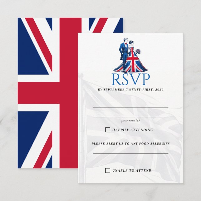 UK Couple RSVP Card Karte (Vorne/Hinten)