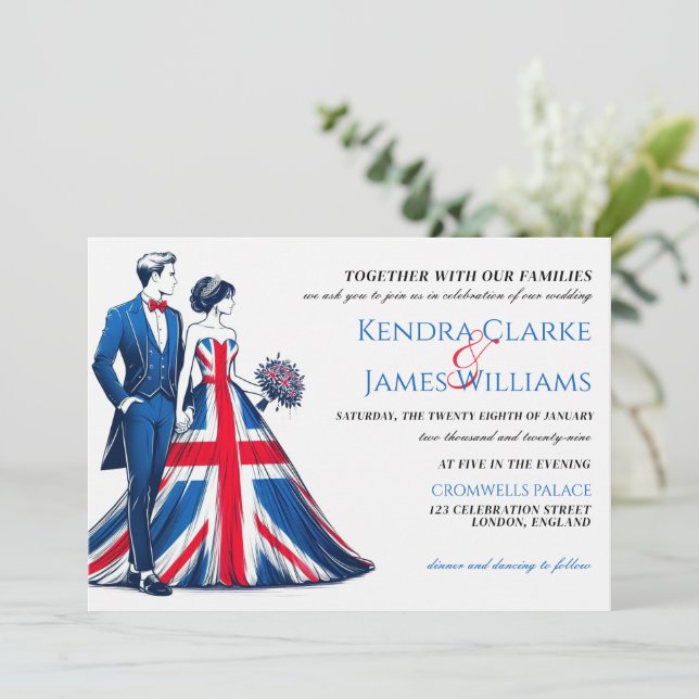 UK Couple Wedding Einladung (Stehend Vorderseite)