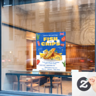 UK-Edition Leckerer Fish-N-Chips-Restaurant anpass Fensteraufkleber