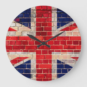UK flag on a brick wall clock Große Wanduhr