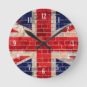 UK flag on a brick wall Runde Wanduhr