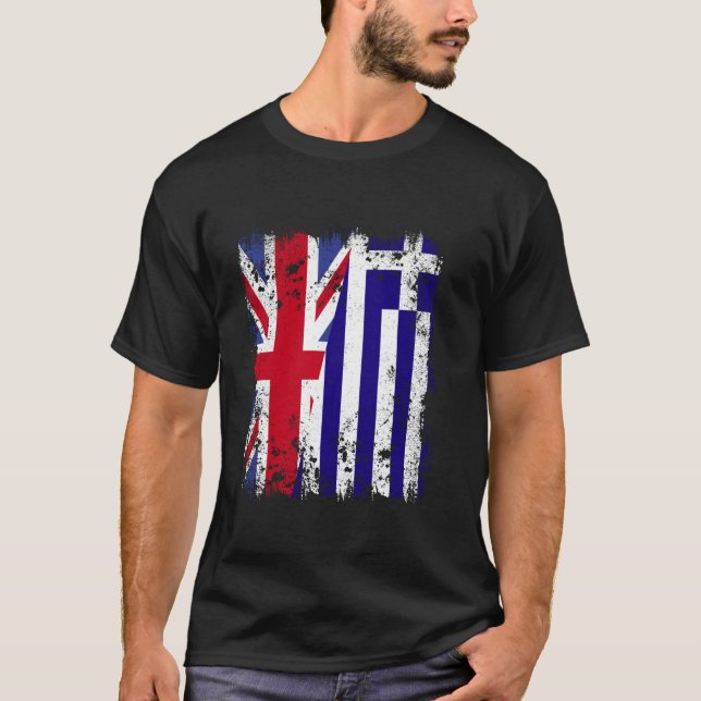 UK Greece Half Flag British Greek Flag Hellas Heri T-Shirt (Vorderseite)
