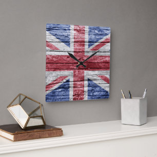 UK Holzflagge Quadratische Wanduhr