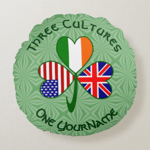 UK Irland USA Flaggen Shamrock Personalisiert Rundes Kissen