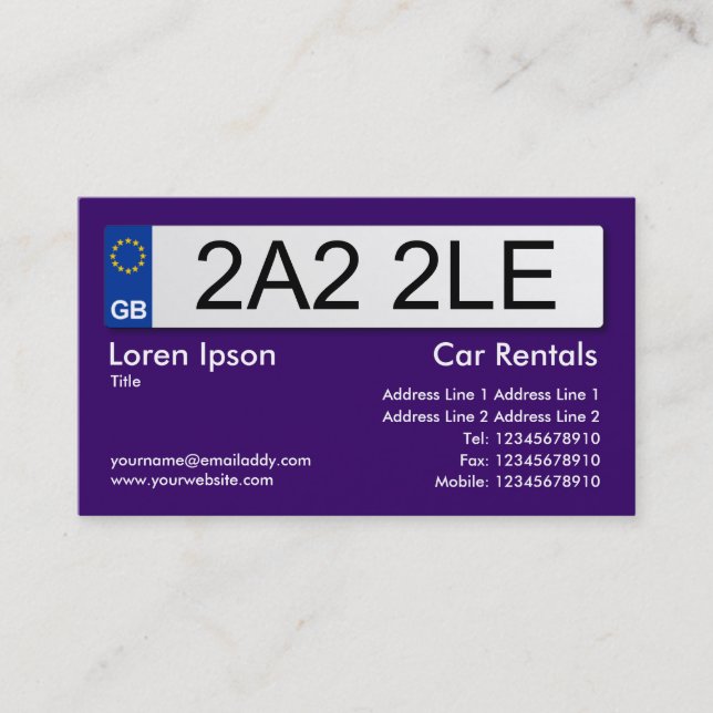 UK Number Plate - Dunkle Violette II Visitenkarte (Vorderseite)