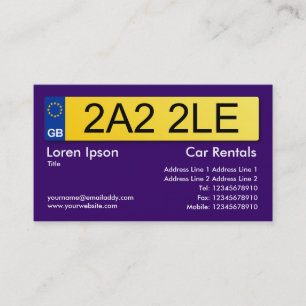 UK Number Plate - Dunkle Violette Visitenkarte