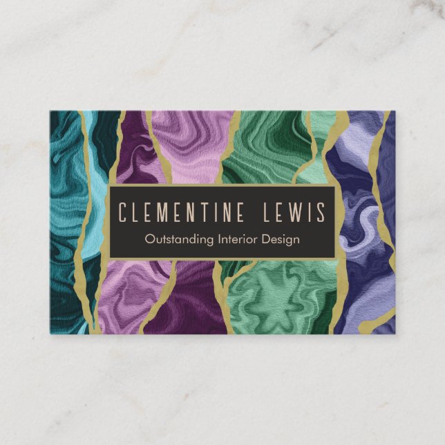 UK Peacock Watercolor Agate Business Card Visitenkarte (Vorderseite)