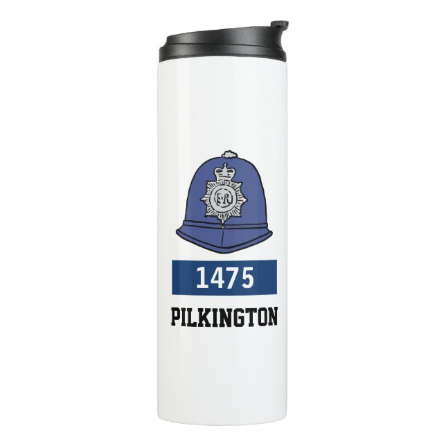 UK Police Constable Helmet - Name und Nummer hinzu Thermosbecher (Nach links gedreht)