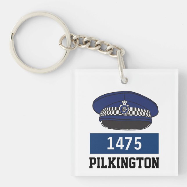 UK Police Flat Cap - Name und Schlüsselanhänger hi (Vorderseite)
