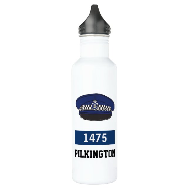 UK Police Flat Cap - Zahl und Name hinzufügen. Pol Edelstahlflasche (Links)