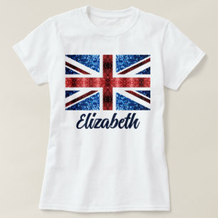 UK rote blaue Glitzer Custom Name T-Shirt