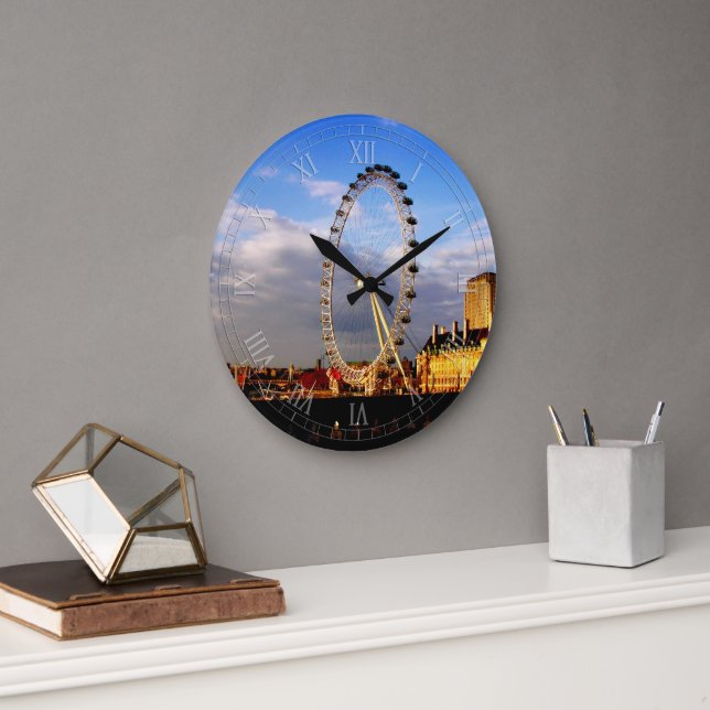 UK Schöne LONDON EYE Landschaft Große Wanduhr (Büro)