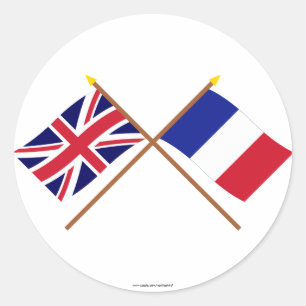 UK und Frankreich überquerten Flaggen Runder Aufkleber