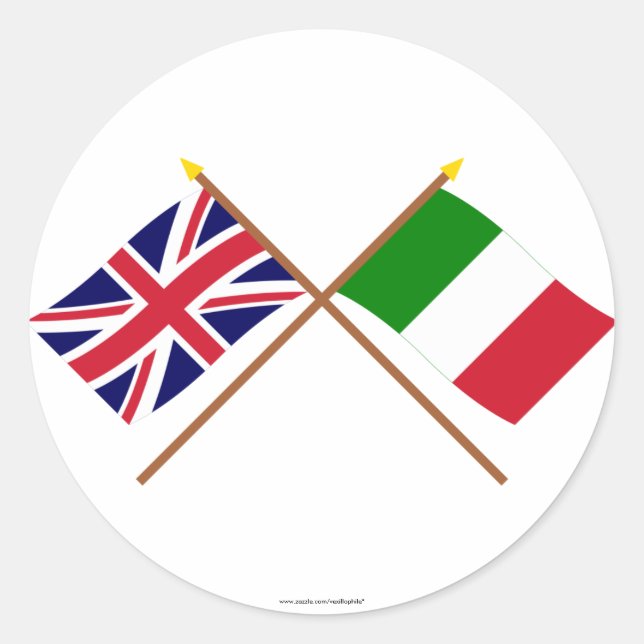 UK und Italien überquerten Flaggen Runder Aufkleber (Vorderseite)