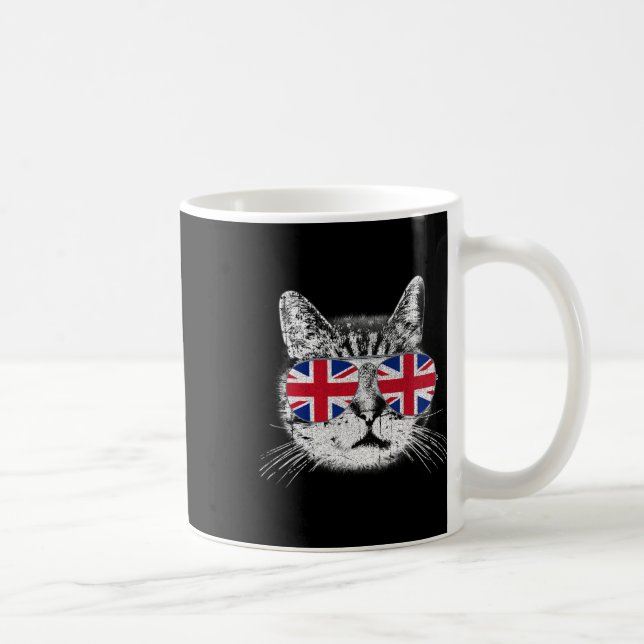 UK Union Jack British Flag England Cat Sungles Gif Kaffeetasse (Rechts)