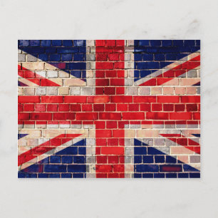 UK-Union-Jack-Flagge auf einer Ziegelmauer Postkarte