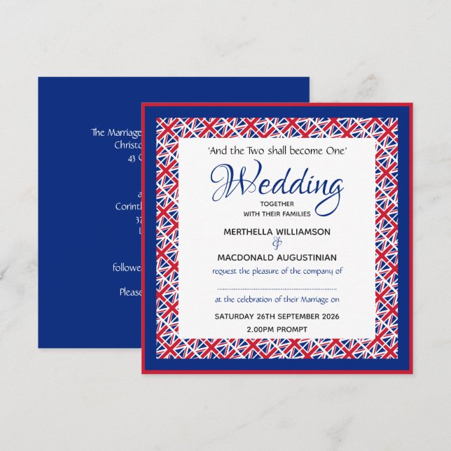 UK UNION JACK Patriotic Custom Square Wedding Einladung (Vorne/Hinten)
