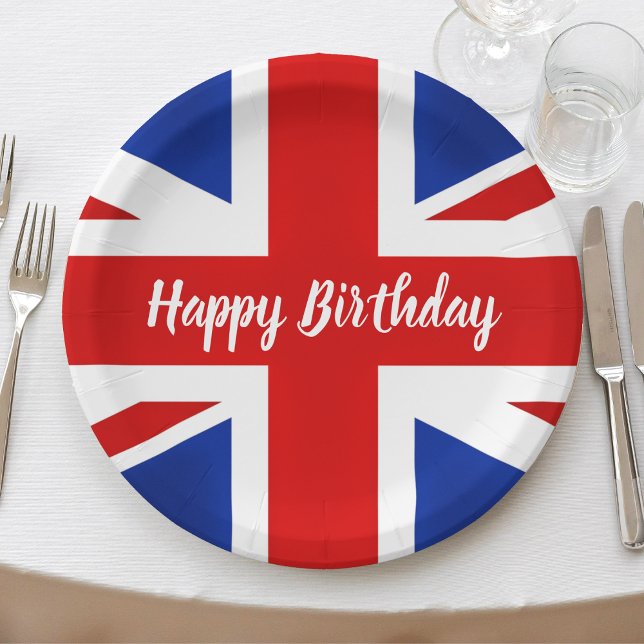 UK Vereinigtes Königreich British Happy Birthday Pappteller (UK United kingdom flag happy birthday paper plates)