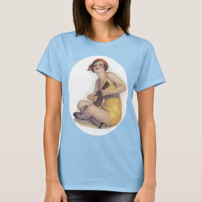 Uke Playing Flapper Ladys Ringer T - Shirt (Vorderseite)