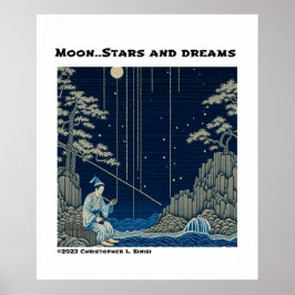 Ukiyo-e blaue und weiße Holzblocknatur Poster