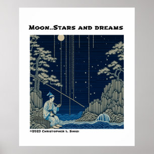 Ukiyo-e blaue und weiße Holzblocknatur Poster