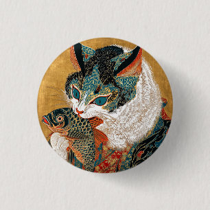 Ukiyo-e Cat Japanische Kunst Button