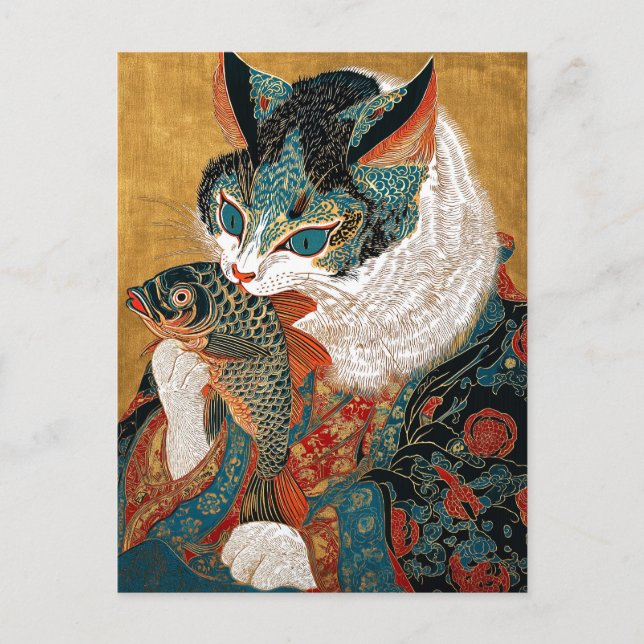 Ukiyo-e Cat | Japanische Kunst Postkarte (Vorderseite)