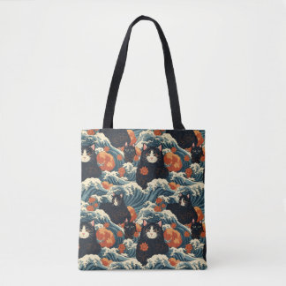 Ukiyo-e Cats von Kanagawa Pattern Tasche