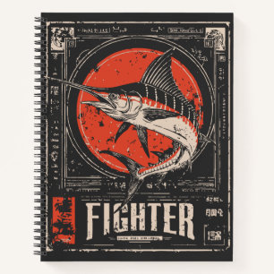 Ukiyo-e-Fighter Schwertfisch   Warrior Fish Portra Notizbuch