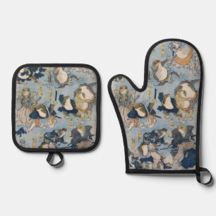 Ukiyo-e-Kriegerfrösche Antike japanische Kunstwerk Ofenhandschuh & Topflappen-Set