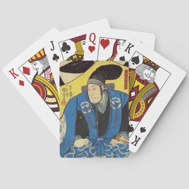 Ukiyo-e Malerei eines Samurais im gelben Spielkarten (Rückseite)