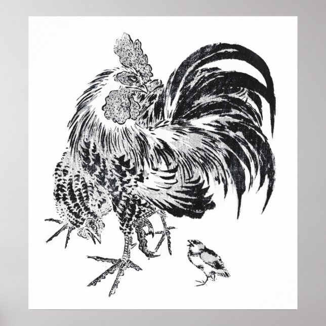Ukiyo-e Niwatori Japanese Rooster by Toyohiro Poster (Vorne)