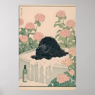 Ukiyo-e Pudel Kunst Druck Japandi Badezimmer Poste Poster