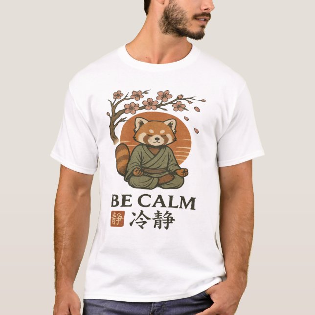 ukiyo-e Red Panda- Be CALM japanese Zen meditation T-Shirt (Vorderseite)