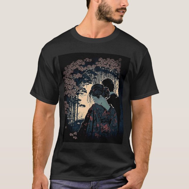 Ukiyo E Retro japanische Design Romantik Liebe wäh T-Shirt (Vorderseite)