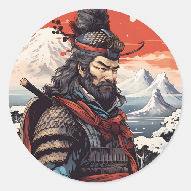 Ukiyo-e samurai Japan Runder Aufkleber (Vorderseite)