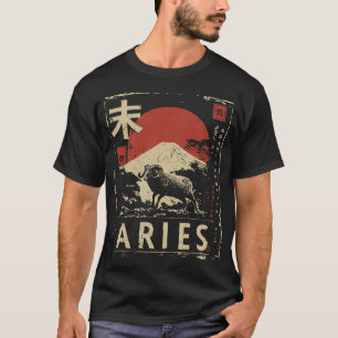 Ukiyo-e Style Aries Zodiac   Red Sun Ram T-Shirt