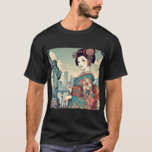 Ukiyo-e style: Oiran alongside the Statue of Liber