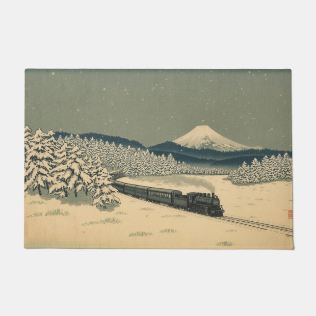 Ukiyo-e Winterzug Fußmatte (Vorderseite)