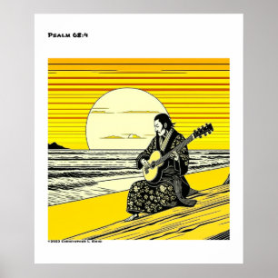 Ukiyo-e yellow and black woodblock nature poster