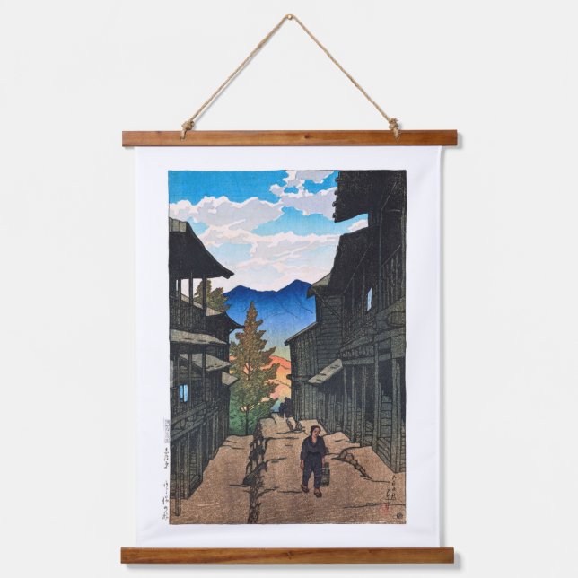 ukiyoe [hasui] C13 Herbst am Wellness-Center Arayu Wandteppich Mit Holzrahmen (Vorderseite)