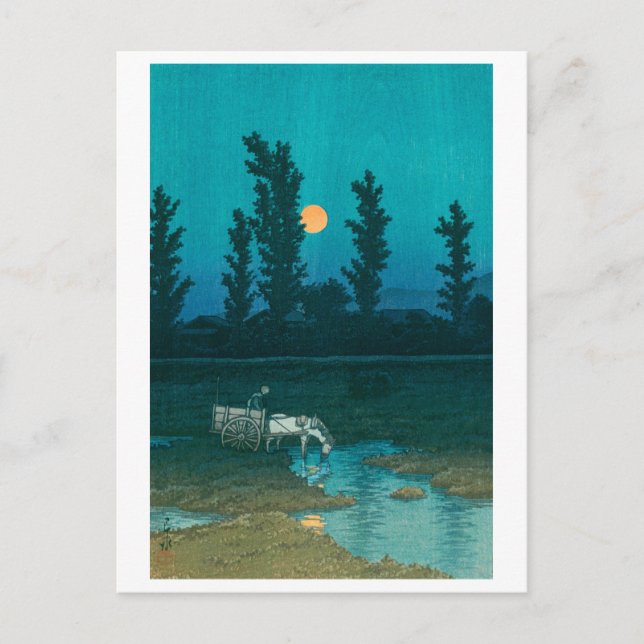 ukiyoe hasui No52 Evening moon over Nakanosima Postkarte (Vorderseite)
