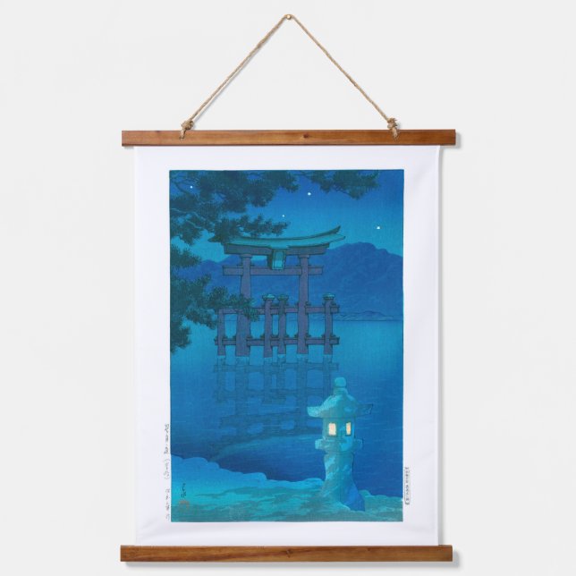 ukiyoe - hasui - No.10 Starry Night (Miyagima) - Wandteppich Mit Holzrahmen (Vorderseite)