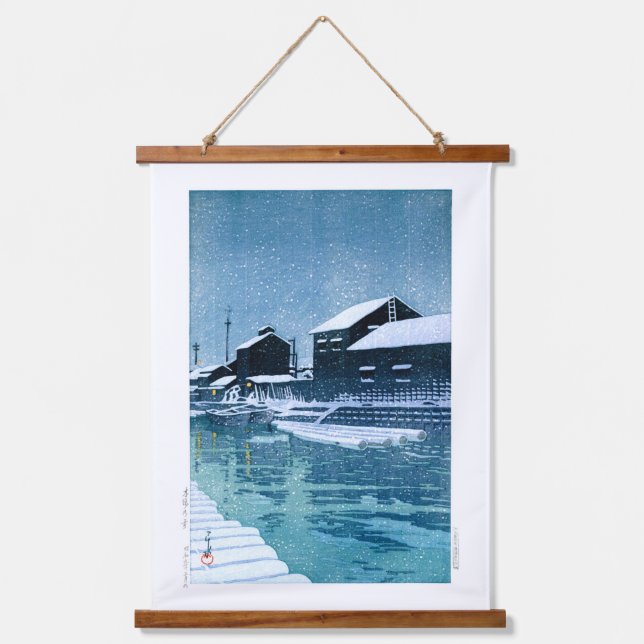 ukiyoe - Hasui - No.40 Schnee in Kiba - Wandteppich Mit Holzrahmen (Vorderseite)